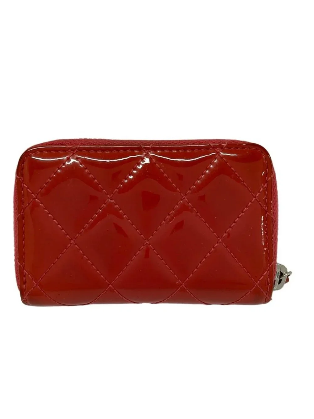Chanel Coin Purse Quilted Pink Zip Around Silver Leather